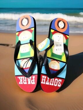 Man's Multicolor Cartoon Flip Flop Sandals - South Park Graphic Beach Wear